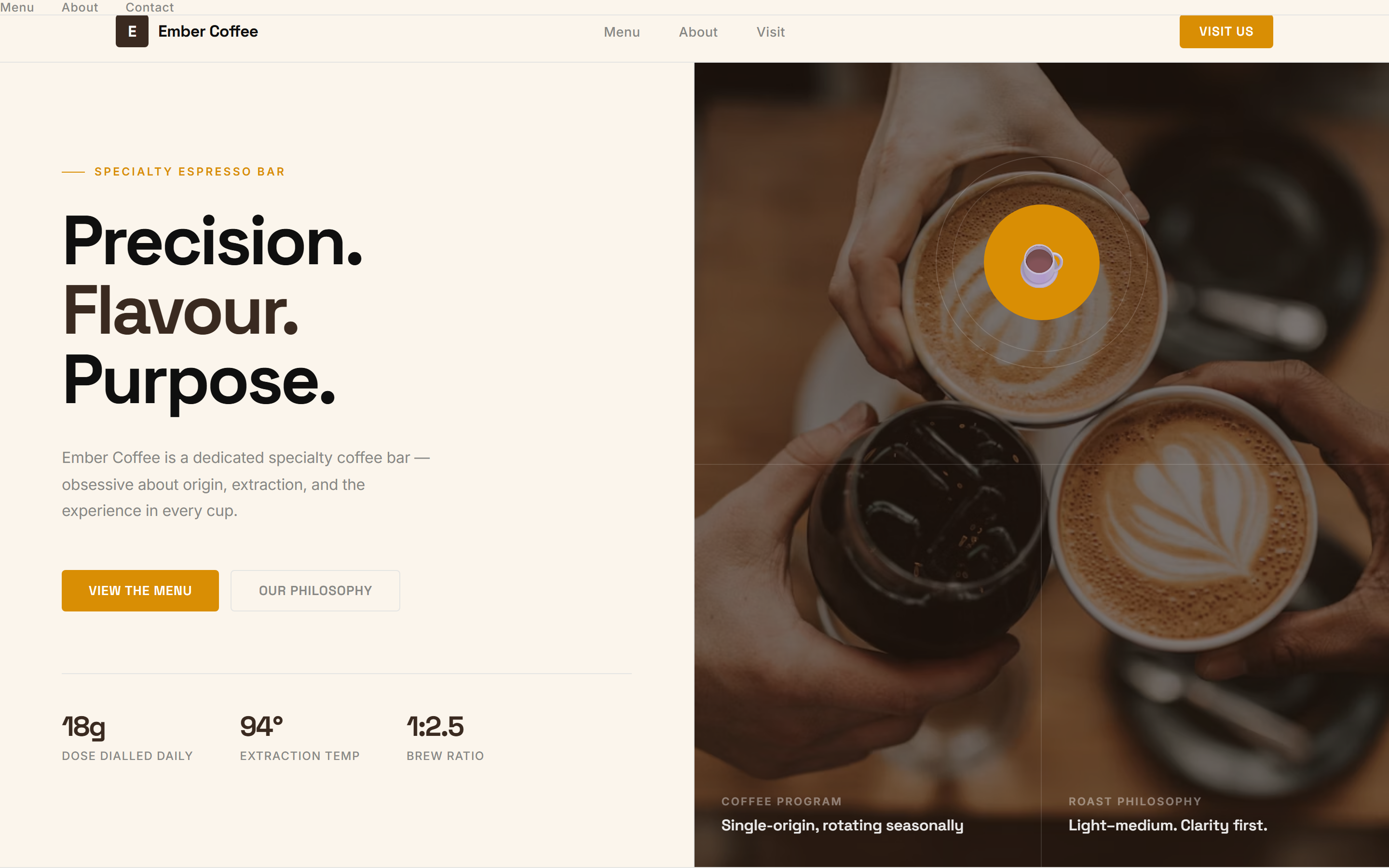 Concept website mockup for Ember Coffee, a local cafe