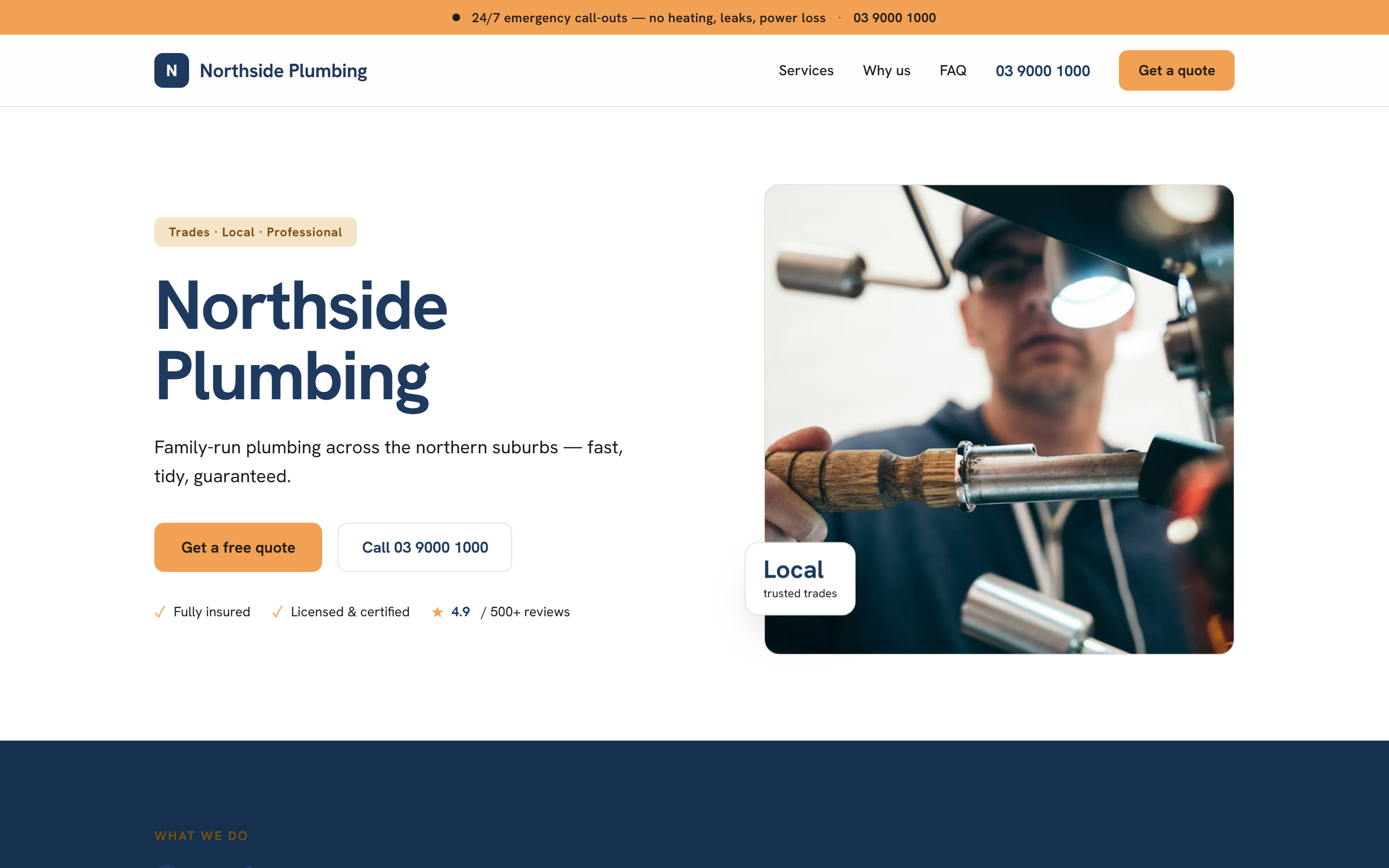 Concept website mockup for Northside Plumbing, a local plumbing and trades business